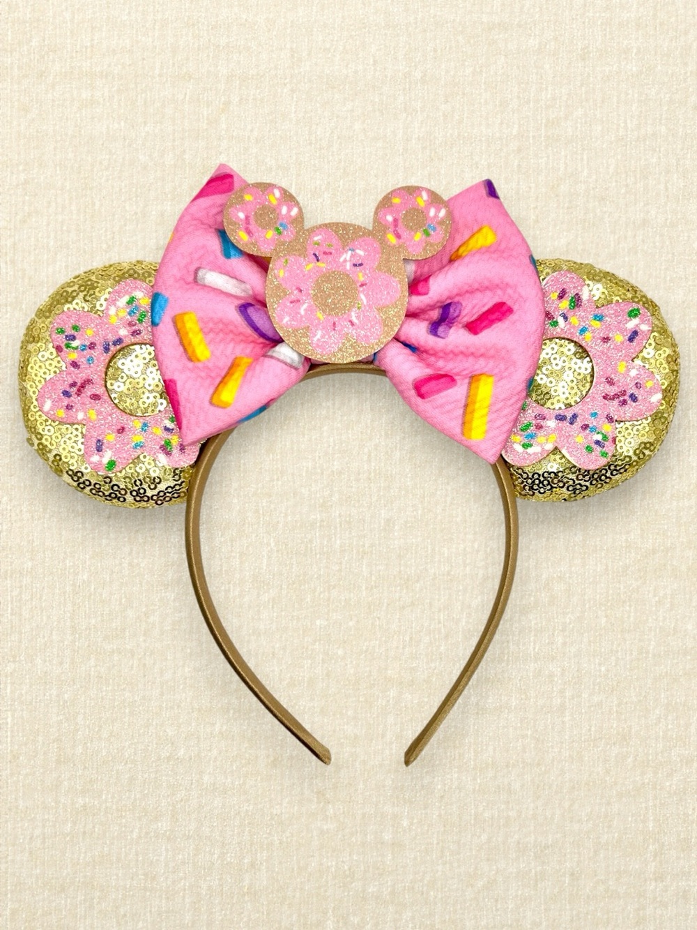 Gold Sequin Mickey Sprinkle Donut Minnie Ears | Disney-Inspired Mouse Ears